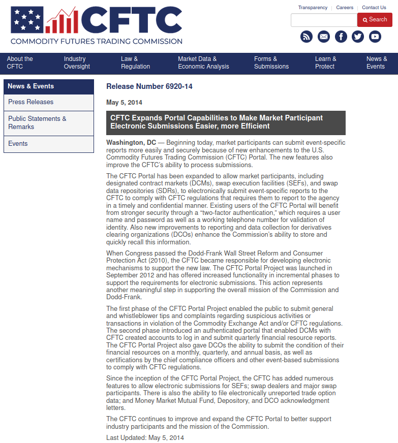 CFTC_Portal_Press _Release_Sawyer_Consulting_IT_Solutions_Cloud_AWS_Dodd_Frank_Two_Factor_Authentication_05-05-14